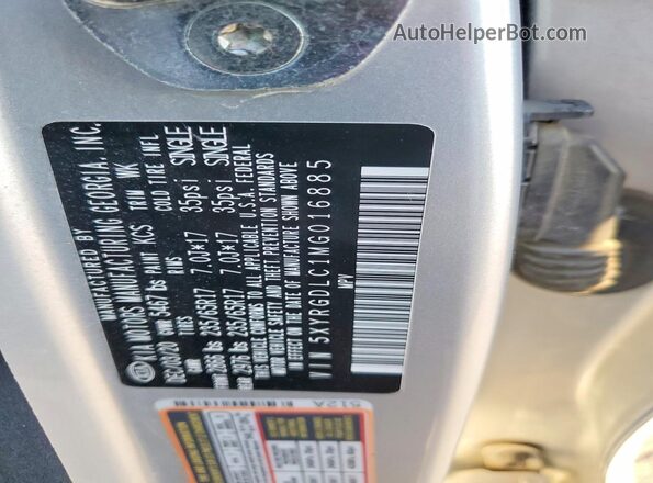 5XYRGDLC1MG016885 2021 KIA SORENTO Silver Widok naklejki z numerem VIN