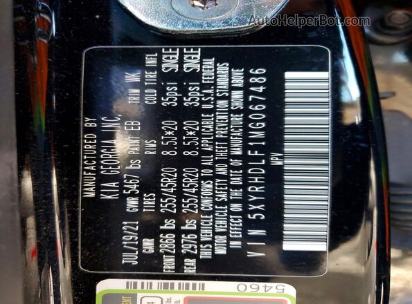 5XYRHDLF1MG067486 2021 KIA SORENTO Black 
