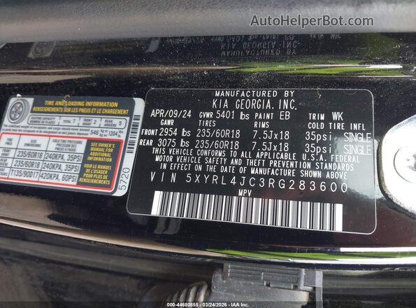 5XYRL4JC3RG283600 2024 KIA SORENTO Black Widok komory silnika