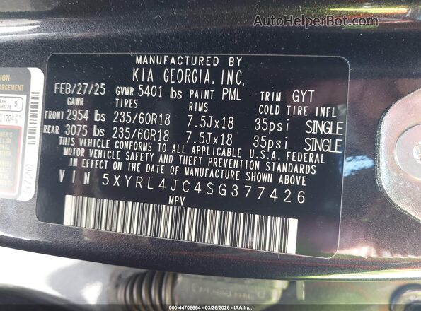 5XYRL4JC4SG377426 2025 KIA SORENTO Black Widok komory silnika