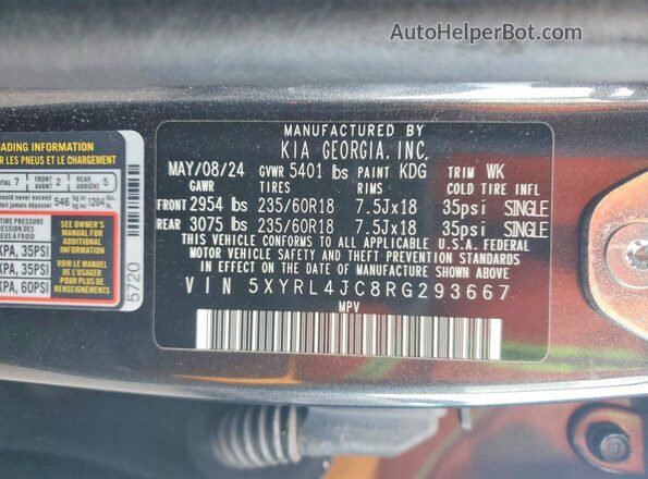 5XYRL4JC8RG293667 2024 KIA SORENTO Gray ძრავის განყოფილების ხედი
