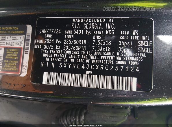 5XYRL4JCXRG257124 2024 KIA SORENTO Gray 