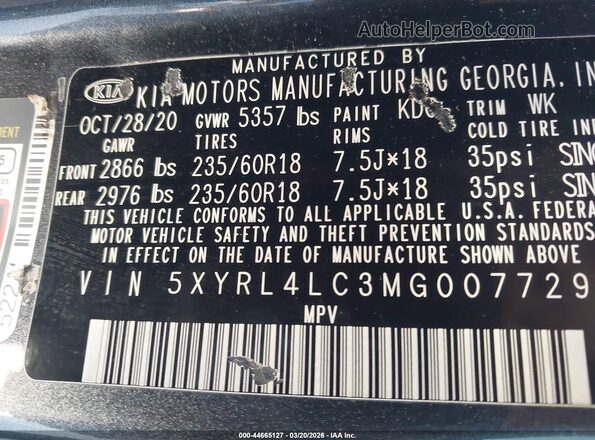 5XYRL4LC3MG007729 2021 KIA SORENTO Black Widok komory silnika