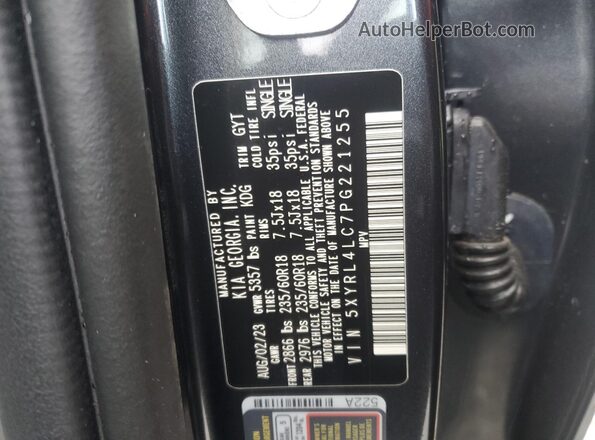 5XYRL4LC7PG221255 2023 KIA SORENTO Gray Widok wnętrza 360 stopni