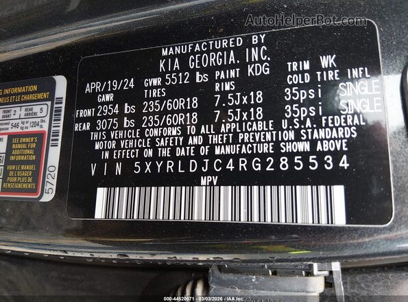 5XYRLDJC4RG285534 2024 KIA SORENTO Gray Вид підкапотного простору