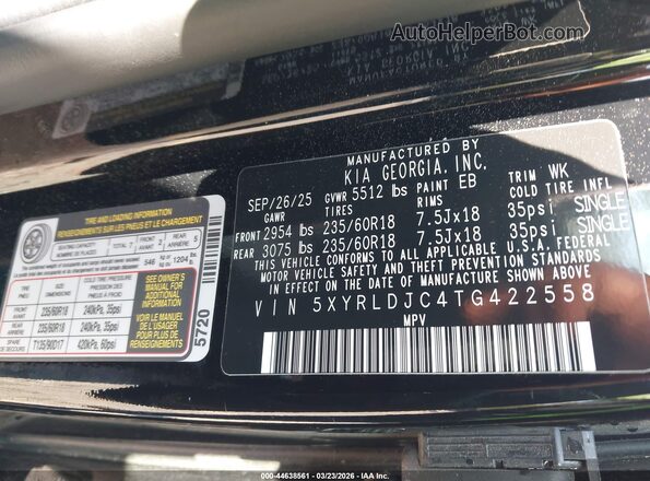 5XYRLDJC4TG422558 2026 KIA SORENTO Black ძრავის განყოფილების ხედი