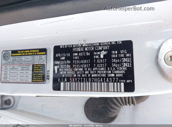 5XYZT3LB7HG414377 2017 HYUNDAI SANTA FE SPORT White Вид підкапотного простору