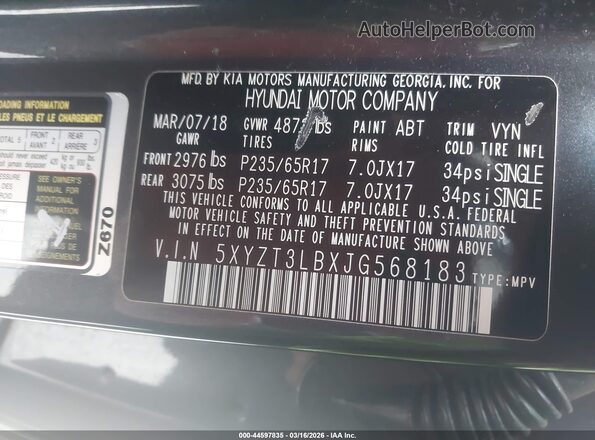 5XYZT3LBXJG568183 2018 HYUNDAI SANTA FE SPORT Gray 