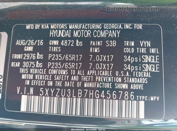 5XYZU3LB7HG456786 2017 HYUNDAI SANTA FE SPORT Черный 