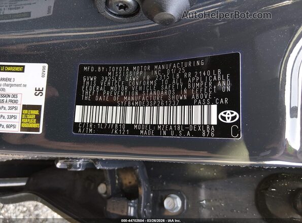 5YFB4MDE3SP261237 2025 TOYOTA LL Gray Շարժիչի բաժամունքի տեսք