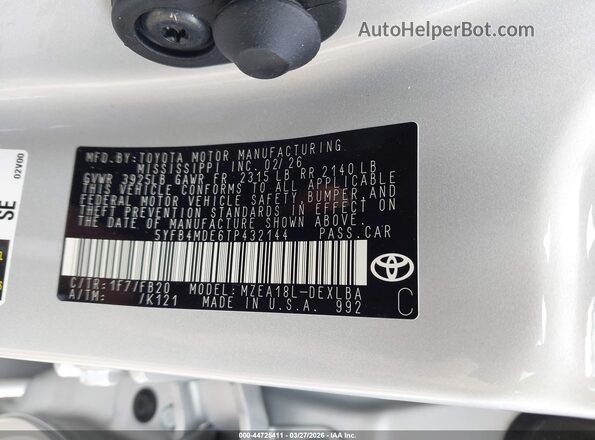 5YFB4MDE6TP432144 2026 TOYOTA LL Silver Շարժիչի բաժամունքի տեսք