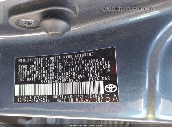 5YFBURHE2HP699540 2017 TOYOTA LL Gray Вид підкапотного простору