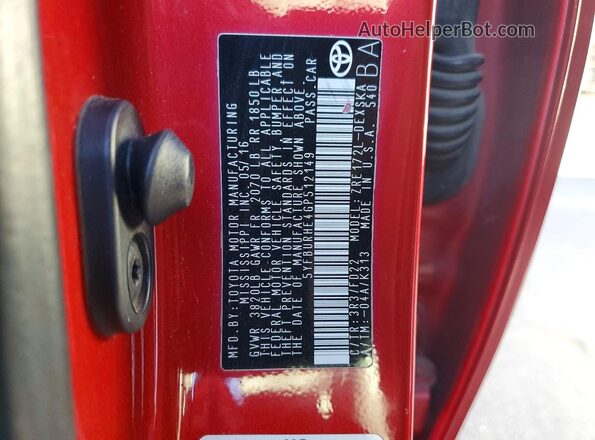 5YFBURHE4GP512149 2016 TOYOTA LL Красный Вид подкапотного пространства