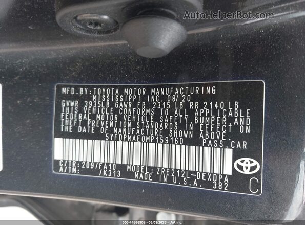 5YFDPMAE0MP159160 2021 TOYOTA LL Black Engine compartment view