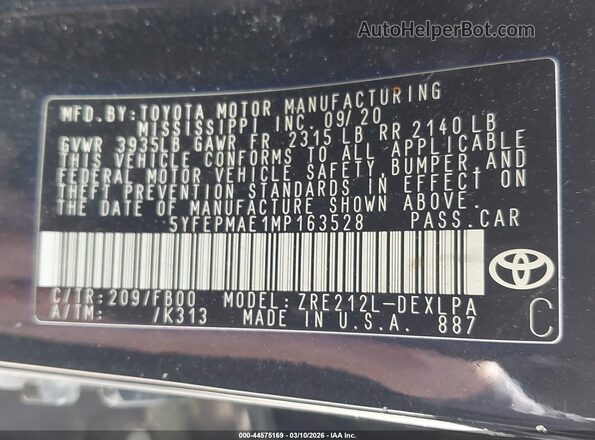 5YFEPMAE1MP163528 2021 TOYOTA LL Black ძრავის განყოფილების ხედი