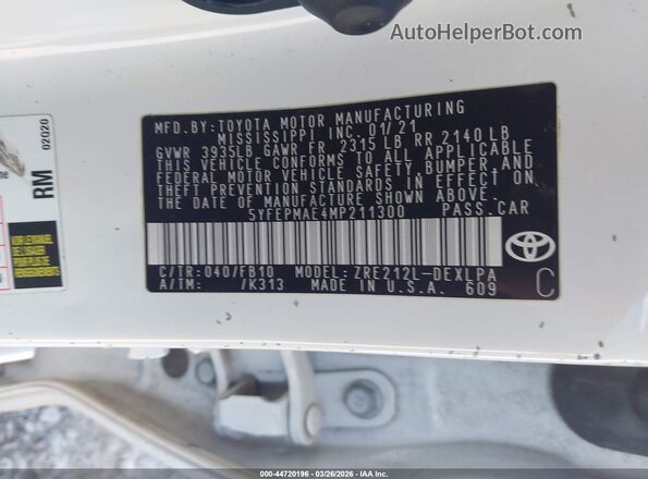 5YFEPMAE4MP211300 2021 TOYOTA LL Белый Вид подкапотного пространства
