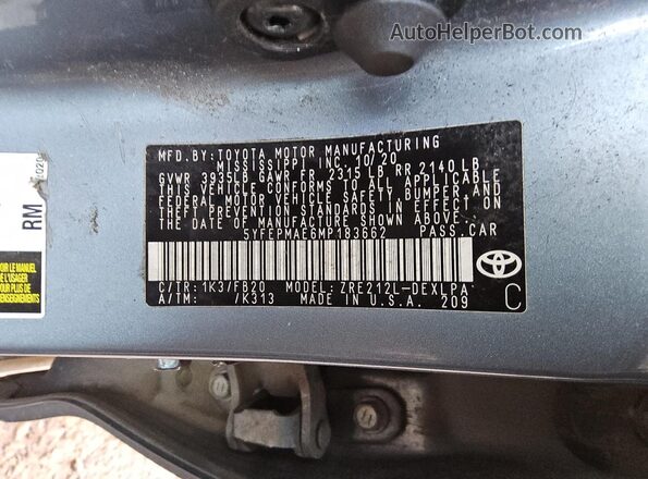 5YFEPMAE6MP183662 2021 TOYOTA LL Blue ძრავის განყოფილების ხედი
