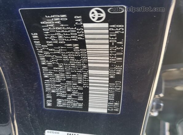 5YFEPMAE7MP166000 2021 TOYOTA LL Black VIN կոդի պիտակի տեսք