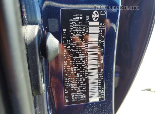 5YFP4MCEXNP139387 2022 TOYOTA LL Синий Вид наклейки с VIN-кодом