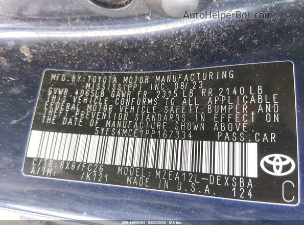 5YFS4MCE1PP167334 2023 TOYOTA LL Blue Engine compartment view