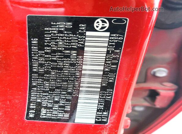 5YFS4MCE4MP065604 2021 TOYOTA LL Red VIN կոդի պիտակի տեսք