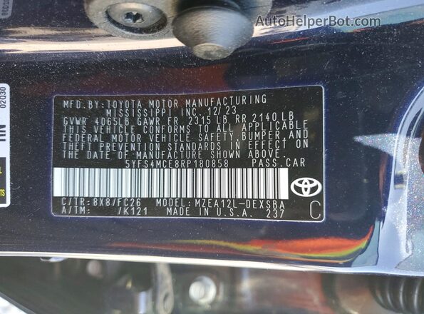 5YFS4MCE8RP180858 2024 TOYOTA LL Синий 