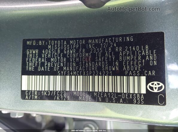 5YFS4MCEXSP224221 2025 TOYOTA LL Light Blue Շարժիչի բաժամունքի տեսք