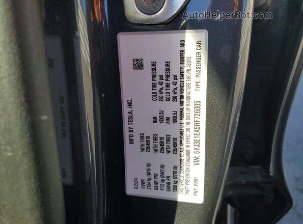 5YJ3E1EA5RF726005 2024 TESLA MODEL Gray Вид наклейки з VIN-кодом