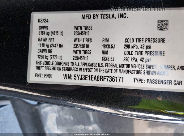 5YJ3E1EA6RF736171 2024 TESLA MODEL 3 Black 