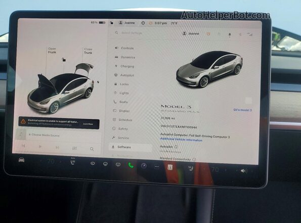 5YJ3E1EAXMF100944 2021 TESLA MODEL Белый Вид щитка приборов