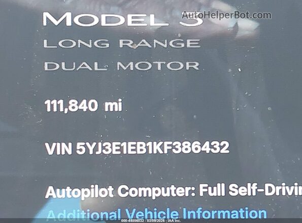 5YJ3E1EB1KF386432 2019 TESLA MODEL 3 Gray 