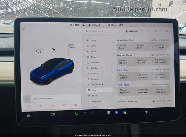 5YJ3E1EB1MF050329 2021 TESLA MODEL 3 Blue Vista de los asientos traseros