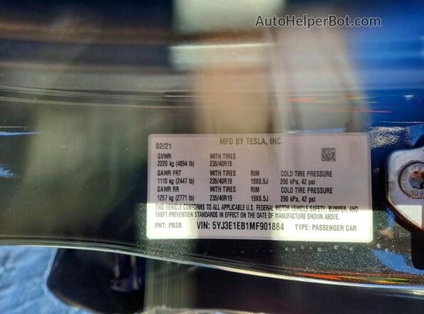 5YJ3E1EB1MF901884 2021 TESLA MODEL Black Вид підкапотного простору