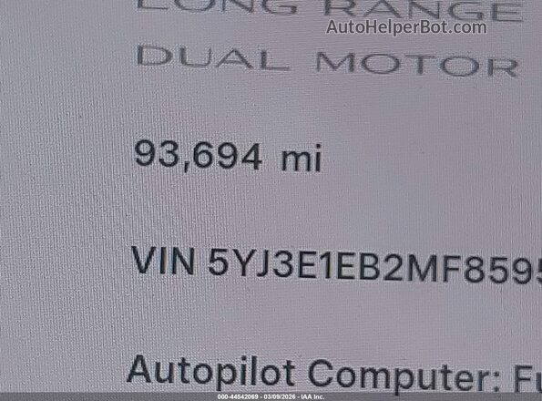 5YJ3E1EB2MF859564 2021 TESLA MODEL 3 Black Widok wnętrza 360 stopni