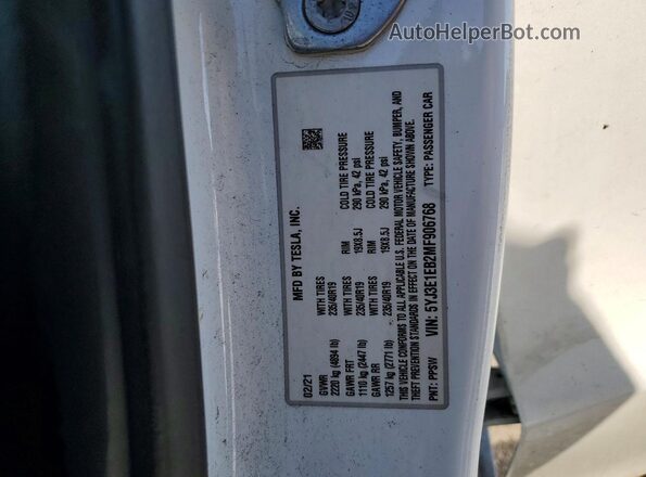 5YJ3E1EB2MF906768 2021 TESLA MODEL Белый Вид подкапотного пространства