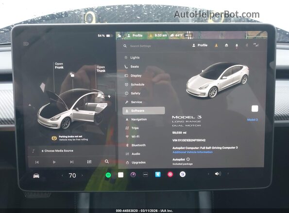 5YJ3E1EB2NF159142 2022 TESLA MODEL 3 Белый Вид задних сидений