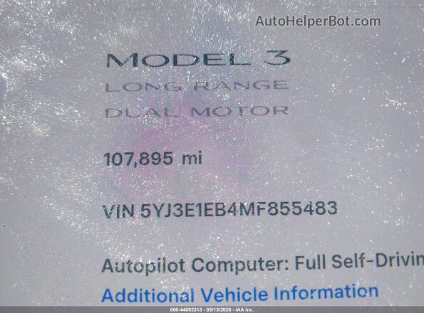 5YJ3E1EB4MF855483 2021 TESLA MODEL 3 White 