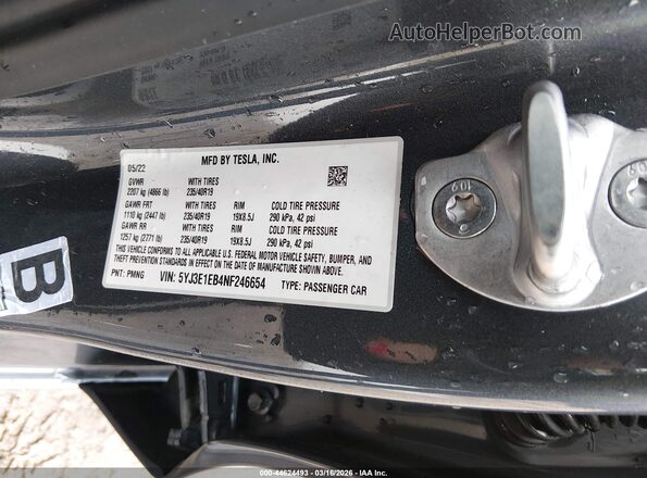 5YJ3E1EB4NF246654 2022 TESLA MODEL 3 Синий Вид подкапотного пространства