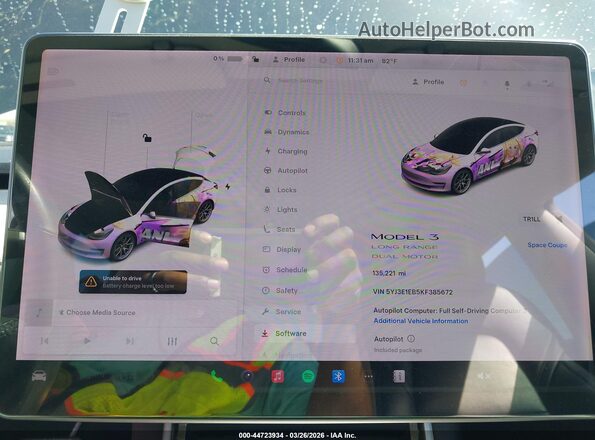 5YJ3E1EB5KF385672 2019 TESLA MODEL 3 Черный 