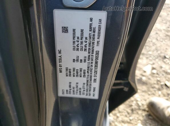 5YJ3E1EB5MF065383 2021 TESLA MODEL Серый Вид подкапотного пространства