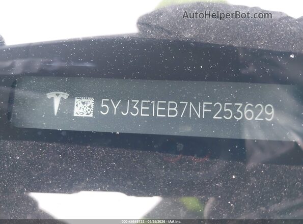 5YJ3E1EB7NF253629 2022 TESLA MODEL 3 Gray 
