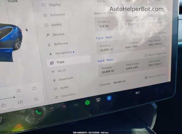 5YJ3E1EB8KF364959 2019 TESLA MODEL 3 Blue Widok tylnych siedzeń