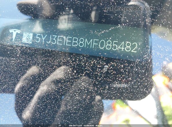 5YJ3E1EB8MF085482 2021 TESLA MODEL 3 Blue Vista del compartimento del motor