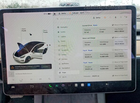 5YJ3E1EB9MF002237 2021 TESLA MODEL White Vista del cuadro de instrumentos