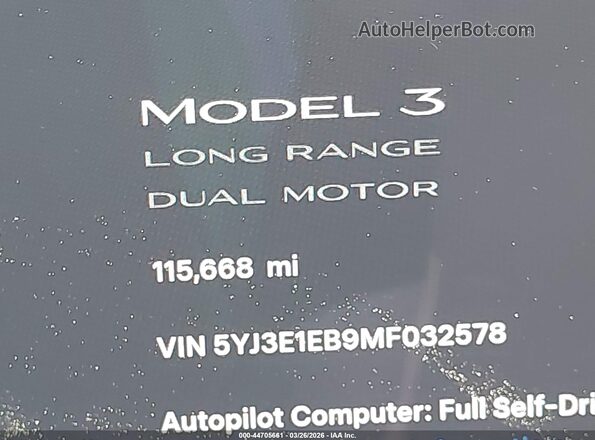 5YJ3E1EB9MF032578 2021 TESLA MODEL 3 White 