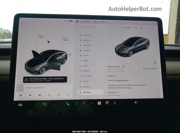 5YJ3E1EB9MF983539 2021 TESLA MODEL 3 Gray Widok tylnych siedzeń