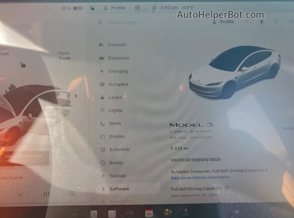 5YJ3E1EB9SF078828 2025 TESLA MODEL White Vista del cuadro de instrumentos