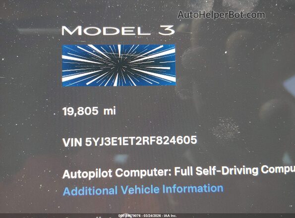 5YJ3E1ET2RF824605 2024 TESLA MODEL 3 Gray 