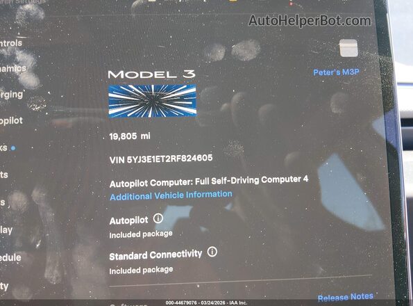 5YJ3E1ET2RF824605 2024 TESLA MODEL 3 Gray Հետևի նստատեղերի տեսք