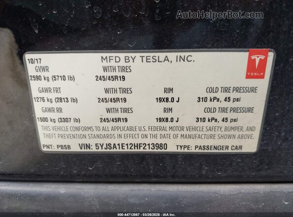 5YJSA1E12HF213980 2017 TESLA MODEL S Black 